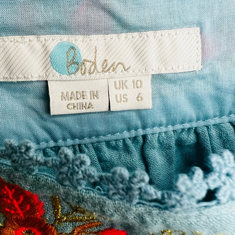 Boden Shirt Women's blouse Clemmie Embroidered Cotton Peasant Top blue gold pink - Picture 5 of 8